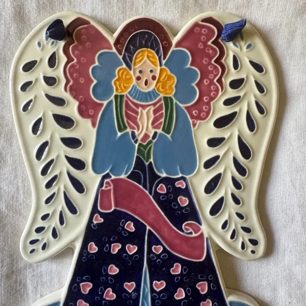 J Dubin Designs Colorful Eclectic Hanging Ceramic Angel